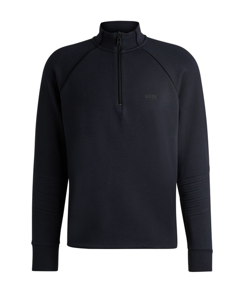 BOSS ストレッチコットン ジップネック スウェットシャツ BOSS（HUGO BOSS） トレーナー スウェット エンボスアートワーク