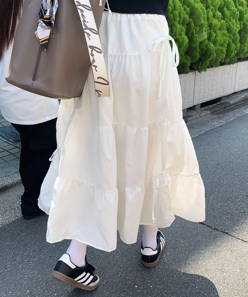 スカート サイドリボン ティアード ロングスカート : ZOZOTOWN
