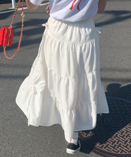 スカート サイドリボン ティアード ロングスカート : ZOZOTOWN Yahoo