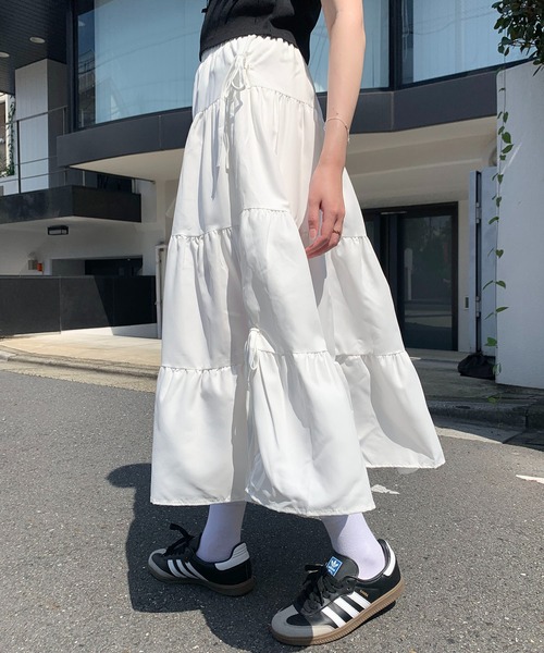 スカート サイドリボン ティアード ロングスカート : ZOZOTOWN