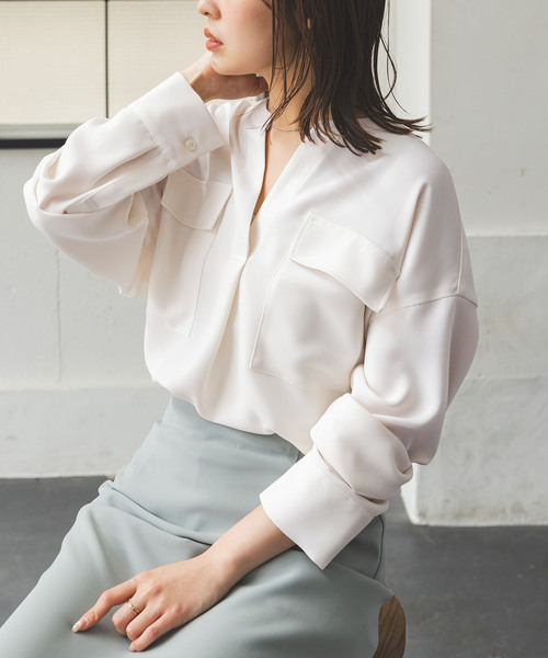 NOBLE ワークディティールドレープシャツ NOBLE（ノーブル） シャツ ブラウス 「追加」ワークディテールドレープ