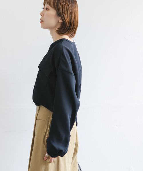 極美品✨NOBLE ワークディテール ドレープ シャツ ネイビー 長袖 ブラウス NOBLE（ノーブル） シャツ ブラウス 「追加」ワークディテールドレープ