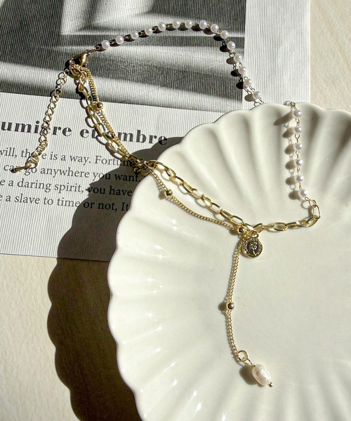 DiamondHearts（ダイヤモンドハーツ） ネックレス 2連チェーンパール