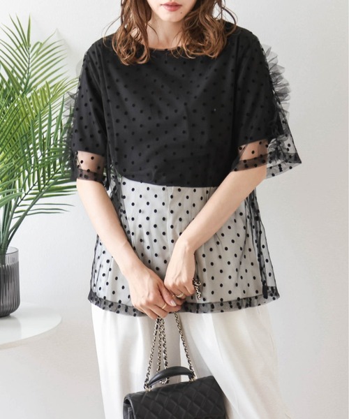 tシャツ 半袖 ドットチュールレイヤードTシャツ レディース : ZOZOTOWN 