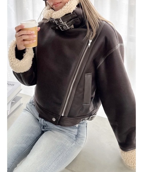 GYDA ブラック レザージャケット ショート丈 GYDA レザージャケット ライダース GDラインスリーブショート