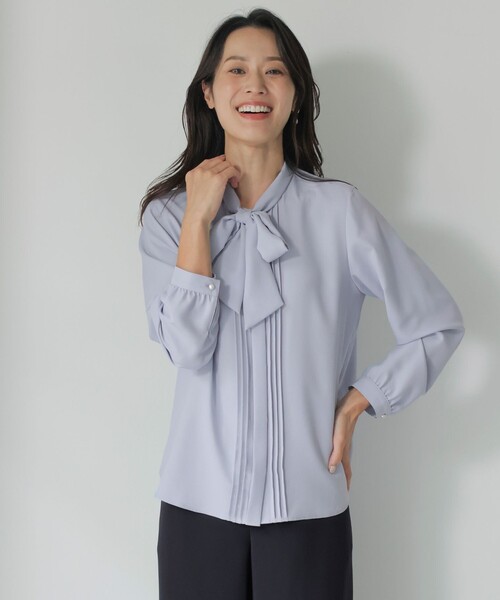 ブラウス シャツ 「洗える」ヌーディスバックサテン ボウタイ