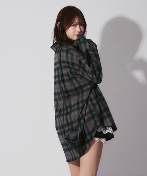 ブラウス シャツ Plaid Shirt Jacket / チェック柄シャツジャケット ミニバッグ付き レディース メンズ