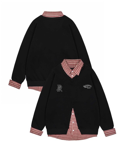 「HOOK」for　girls　チェック柄シャツ+無地カーデレイヤード風トップス レディース