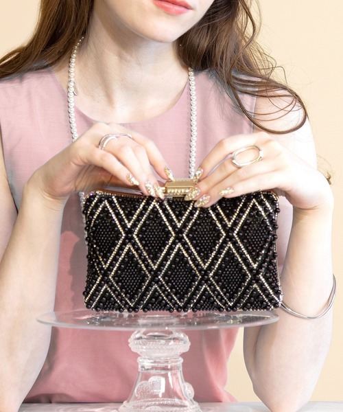 styiro クラッチバッグ パーティーバッグ エレガントパール格子柄  