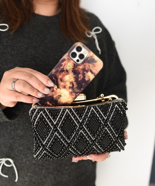 styiro クラッチバッグ パーティーバッグ エレガントパール格子柄  