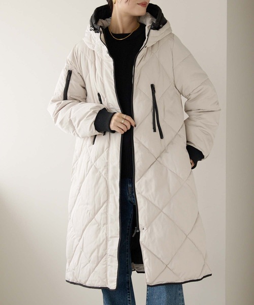 ＆HALF ダウンコート ダウンジャケット バイカラーロングコート（配色