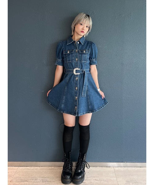 デニムフレアミニワンピース デニムフレアミニワンピース（ミニワンピース）｜eimy istoire