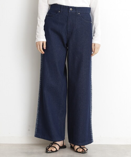 Katie 定番　完売品カジュアルデニムパンツ サイドスリットビジューデニムパンツ/MAJESTIC LEGON(マジェスティック