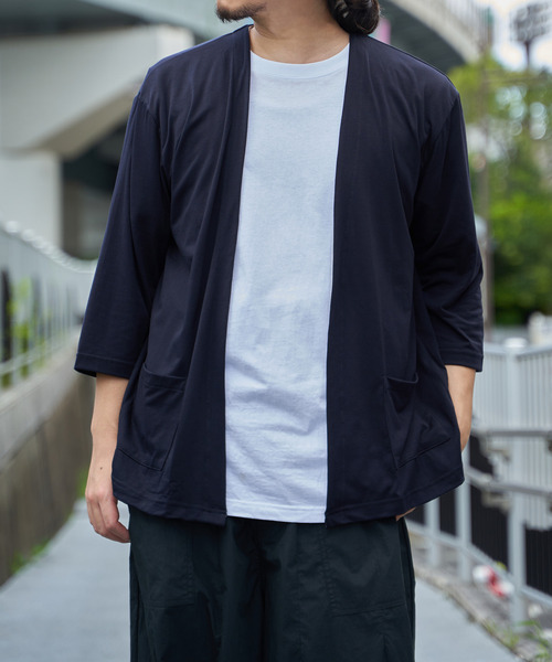 ikka カーディガン 7分袖バイカラーボタンレスカーディガン メンズ