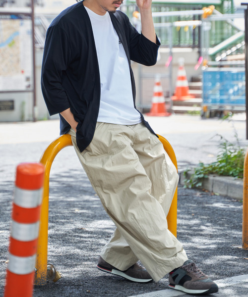 ikka カーディガン 7分袖バイカラーボタンレスカーディガン メンズ