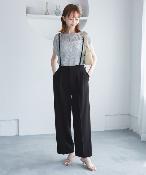 outdoor サスペンダー付きワイドパンツ 140-150]サスペンダー付きワイドパンツ(ガウチョ・ワイドパンツ