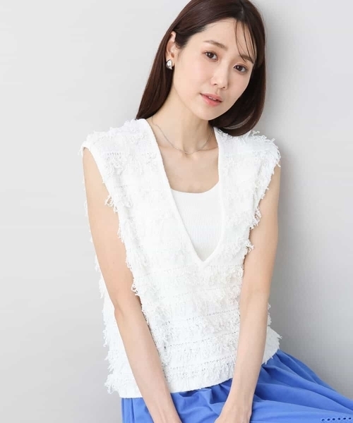 ベスト ジレ ループフリンジニットベスト/洗える レディース
