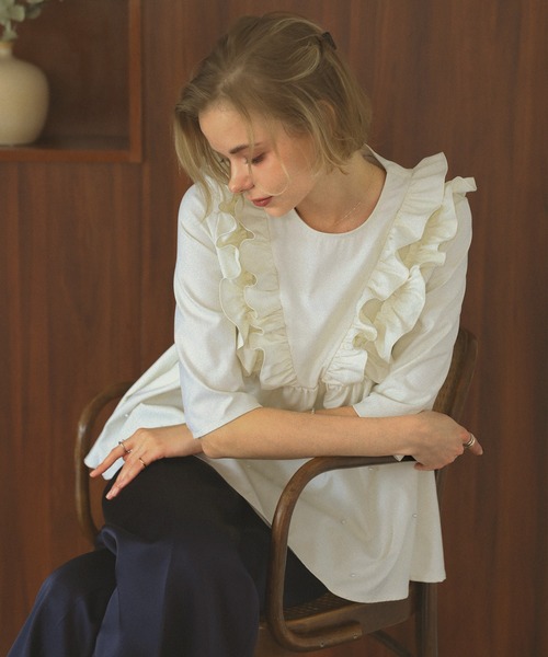 MERAKI ブラウス シャツ ペプラムフリルパールトップス レディース