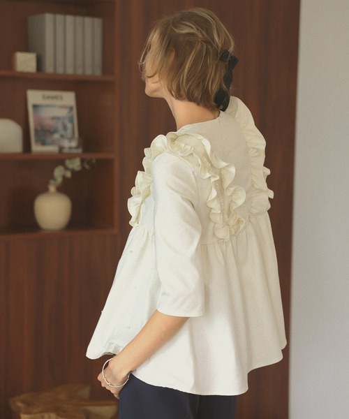 MERAKI ブラウス シャツ ペプラムフリルパールトップス レディース