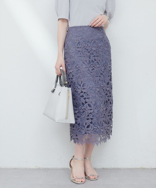 natural couture スカート フラワーレースタイトスカート
