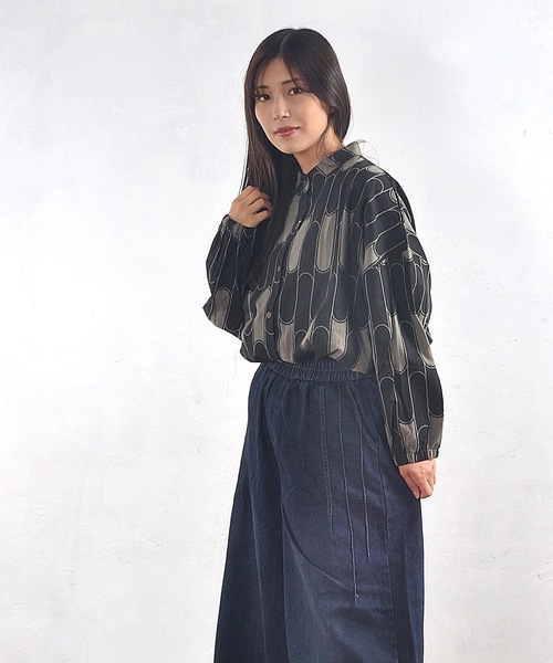 ブラウス シャツ Colork(カラック) レトロ柄 袖ゴムコクーンシャツ レディース セール】Colork(カラック) レトロ柄 袖ゴムコクーンシャツ