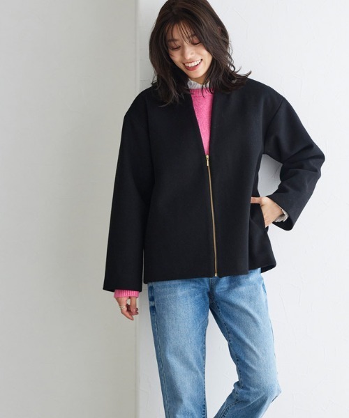 「Pierrot」 ノーカラーコート L オフホワイト レディース_画像6