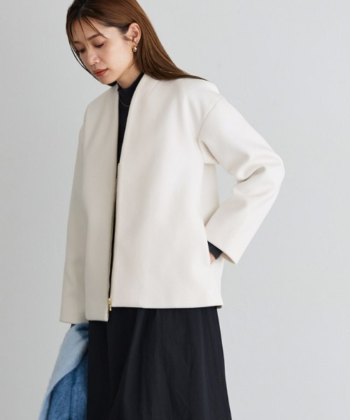 「Pierrot」 ノーカラーコート L オフホワイト レディース_画像9