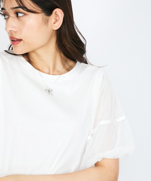 tシャツ ドットチュールカットトップス「手洗い可能」 レディース