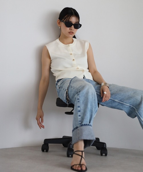 ENC ベスト ジレ 「動画あり」nuance button summer knit vest