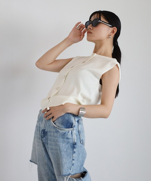 ENC ベスト ジレ 「動画あり」nuance button summer knit vest