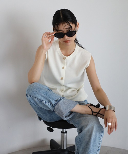 ENC ベスト ジレ 「動画あり」nuance button summer knit vest