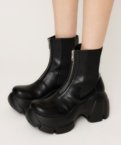 【STEVE MADDEN】ブーツ 無地 チャンキーブーツ ファスナー STEVE MADDEN 無地 ファスナー チャンキーブーツ ブラック 関込