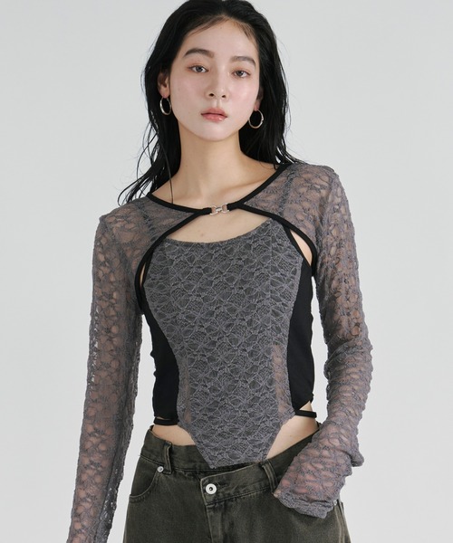 Ezick アンサンブル 2p lace bolero レースボレロキャミソール