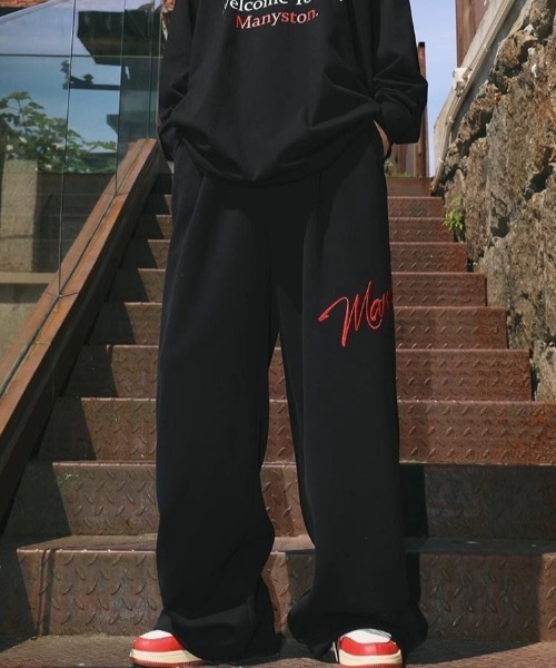スウェットパンツ ジャージ ロゴ刺繍スウェットワイドパンツ