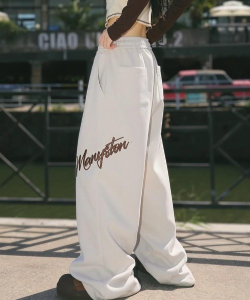 ワイドパンツ スウェットパンツ ジャージ ロゴ刺繍スウェットワイド