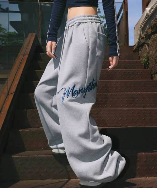 ワイドパンツ スウェットパンツ ジャージ ロゴ刺繍スウェットワイド