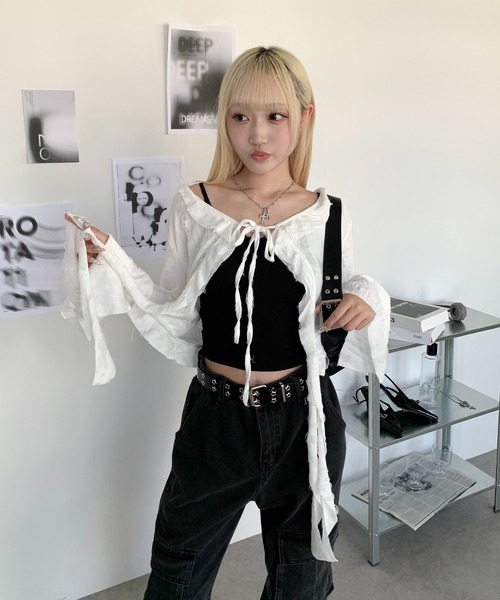 lilful カーディガン 「25年秋冬新作」グランジラッフル ショート