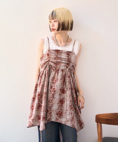 ブラウス シャツ 「25AW」クラッシュチェックキャミワンピ レディース