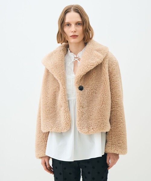 SAINT LAURENT シープファー ショート丈コート ビットカラーファーショート丈コート[on272] | レディース