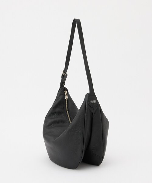russet ブラック レザー ショルダーバッグ ハンドル付き russet ショルダーバッグ バッグ シボレザーショルダーバッグM
