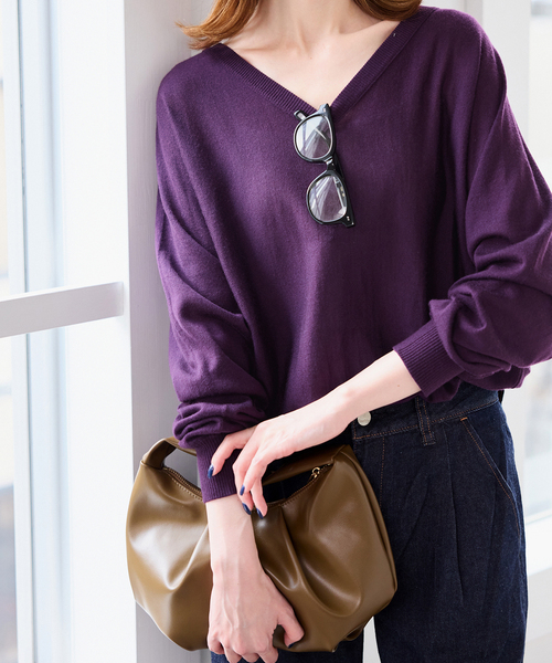 SLOBE IENA ニット セーター ウォッシャブルドルマンVネックプル