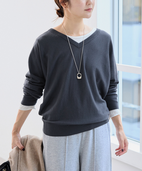 SLOBE IENA ニット セーター ウォッシャブルドルマンVネックプル