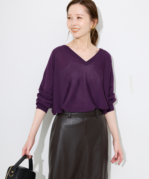【オシャレ☆SLOBE IENA】グレー　Vネック セーター　アンゴラ混 osharewalker ニット レディース トップス 半袖 五分袖 サマー