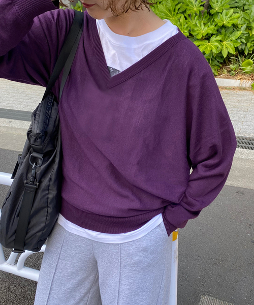 SLOBE IENA ニット セーター ウォッシャブルドルマンVネックプル