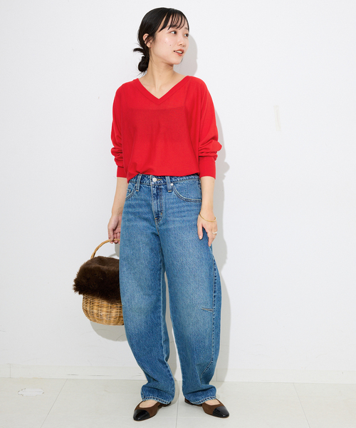 SLOBE IENA ニット セーター ウォッシャブルドルマンVネックプル