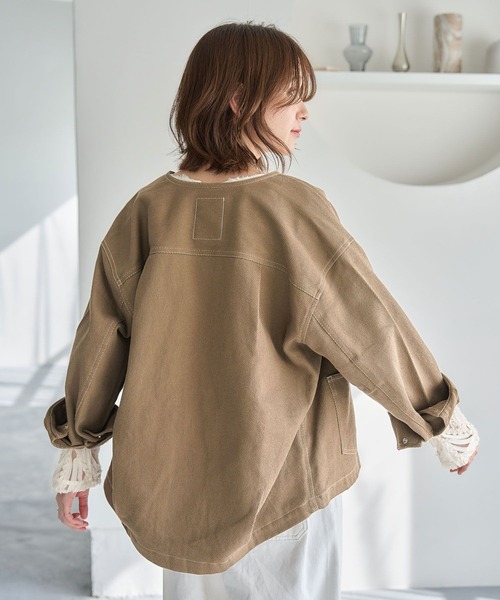 studio CLIP 「studio CLIP」 ノーカラージャケット FREE カーキ