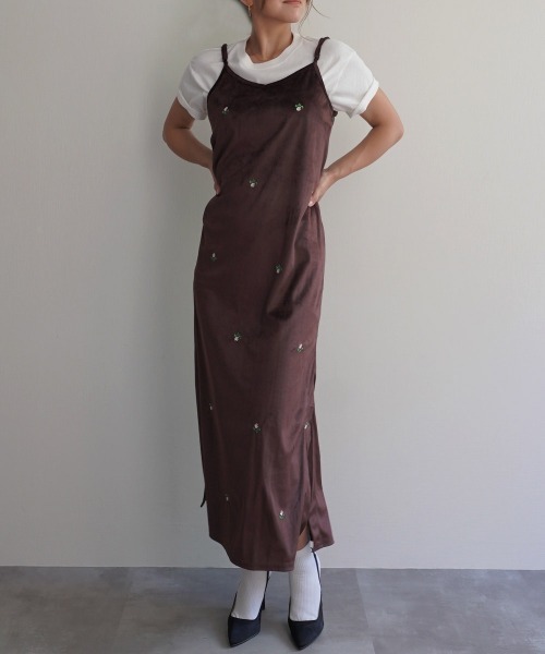 Rashik ワンピース フラワー刺繍ベロア調ワンピース : ZOZOTOWN Yahoo