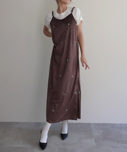 Rashik ワンピース フラワー刺繍ベロア調ワンピース : ZOZOTOWN Yahoo
