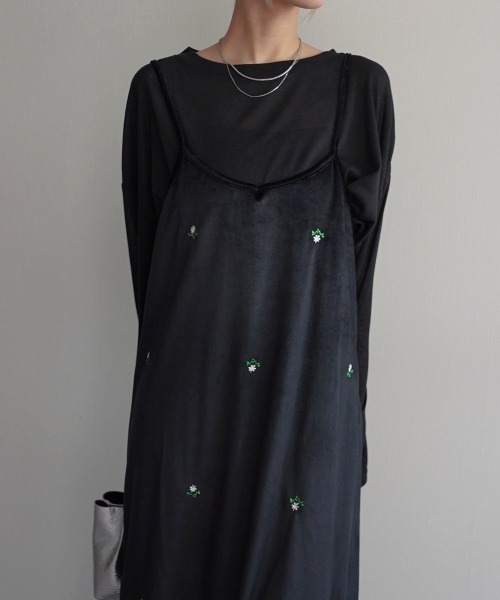 Rashik ワンピース フラワー刺繍ベロア調ワンピース : ZOZOTOWN Yahoo