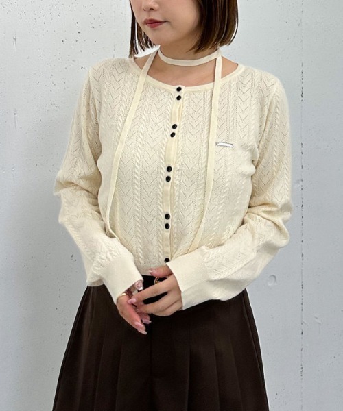 archives（アルシーヴ） カーディガン チョーカー付ハリヌキニット